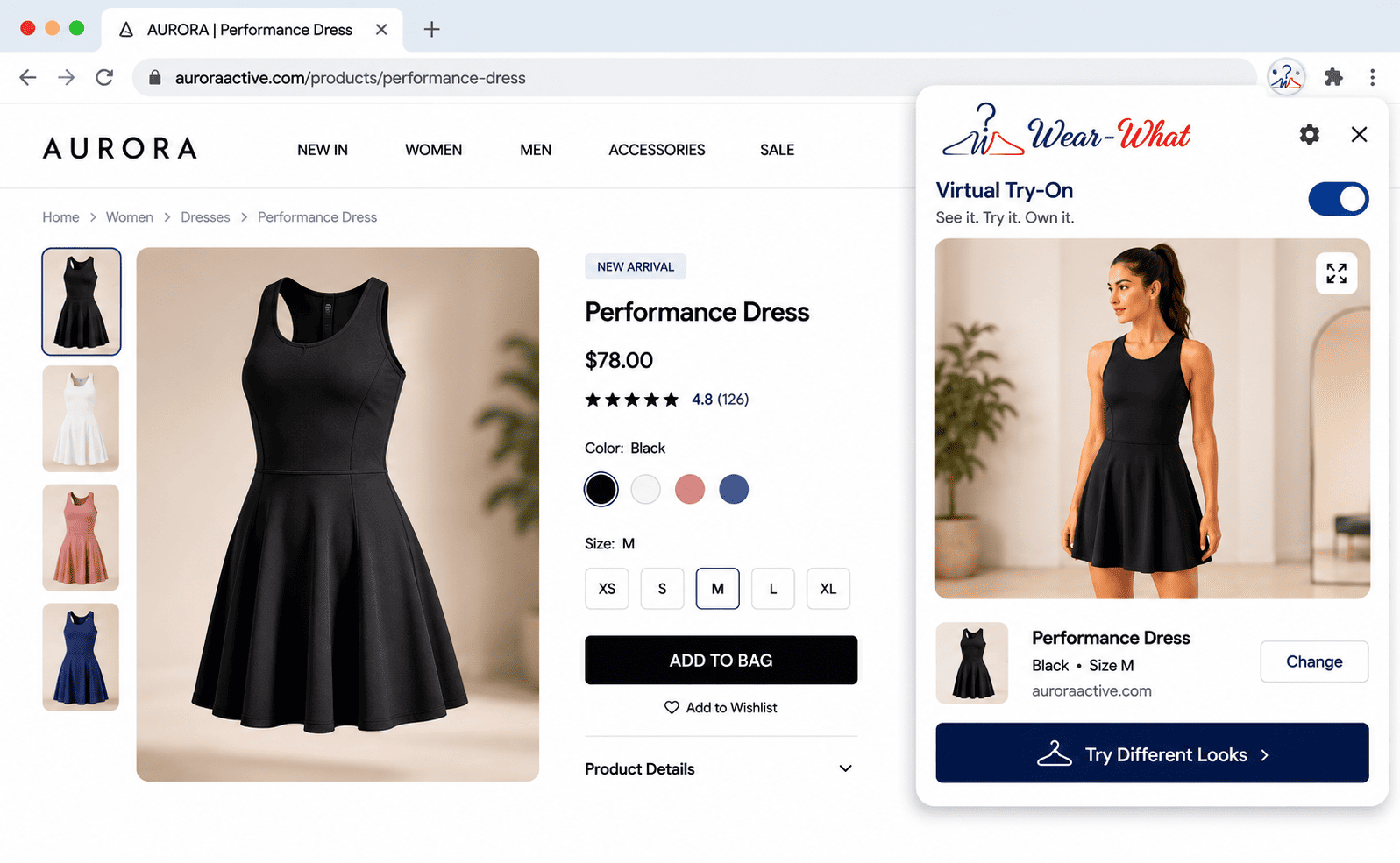 Virtual try-on Chrome extension by Wear-What — try on clothes on any website directly in your browser